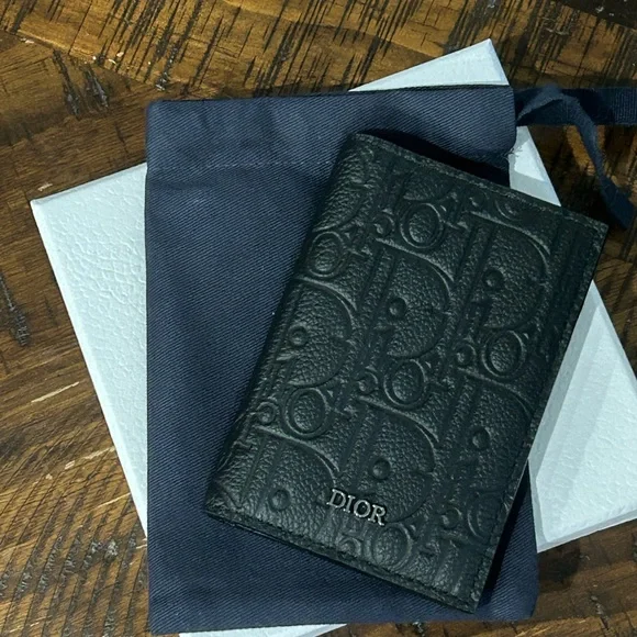 Dior Embossed Black Leather Card Holder